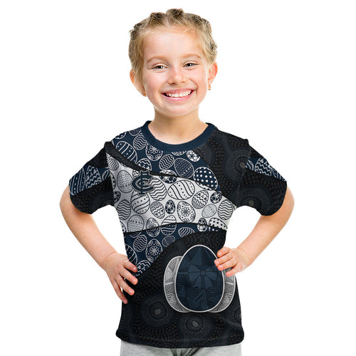Personalized Carlton Football Kid T Shirt Easter Egg Pattern Navy Monochrome Tribal Dot Style