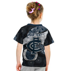 Personalized Carlton Football Kid T Shirt Easter Egg Pattern Navy Monochrome Tribal Dot Style