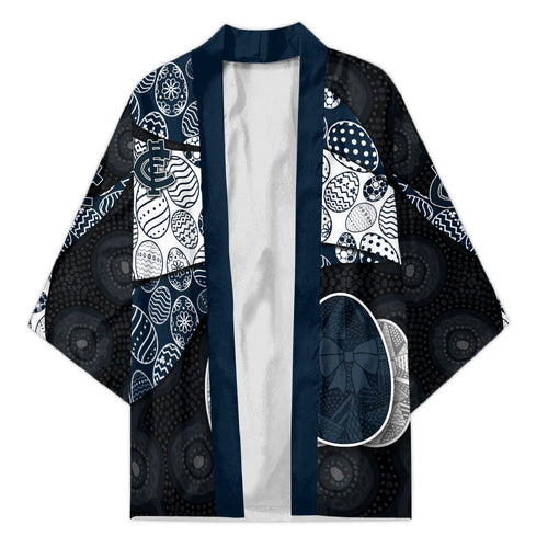 Personalized Carlton Football Kimono Easter Egg Pattern Navy Monochrome Tribal Dot Style