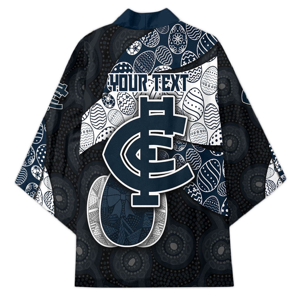 Personalized Carlton Football Kimono Easter Egg Pattern Navy Monochrome Tribal Dot Style