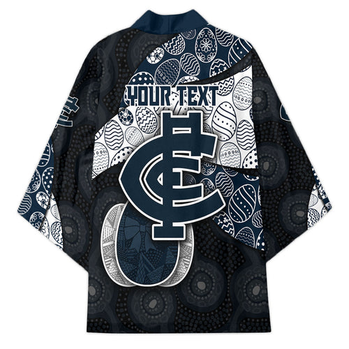 Personalized Carlton Football Kimono Easter Egg Pattern Navy Monochrome Tribal Dot Style