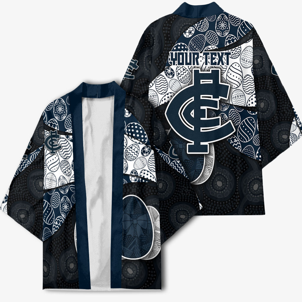 Personalized Carlton Football Kimono Easter Egg Pattern Navy Monochrome Tribal Dot Style