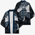 Personalized Carlton Football Kimono Easter Egg Pattern Navy Monochrome Tribal Dot Style