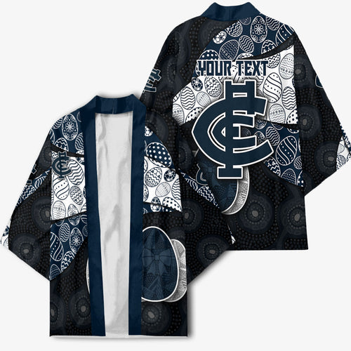 Personalized Carlton Football Kimono Easter Egg Pattern Navy Monochrome Tribal Dot Style