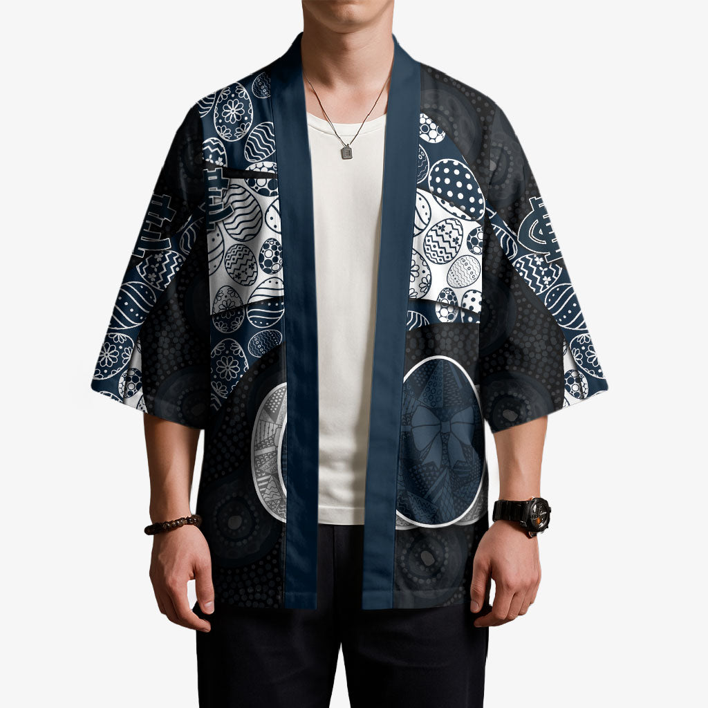 Personalized Carlton Football Kimono Easter Egg Pattern Navy Monochrome Tribal Dot Style
