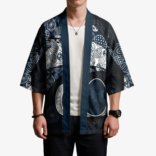 Personalized Carlton Football Kimono Easter Egg Pattern Navy Monochrome Tribal Dot Style