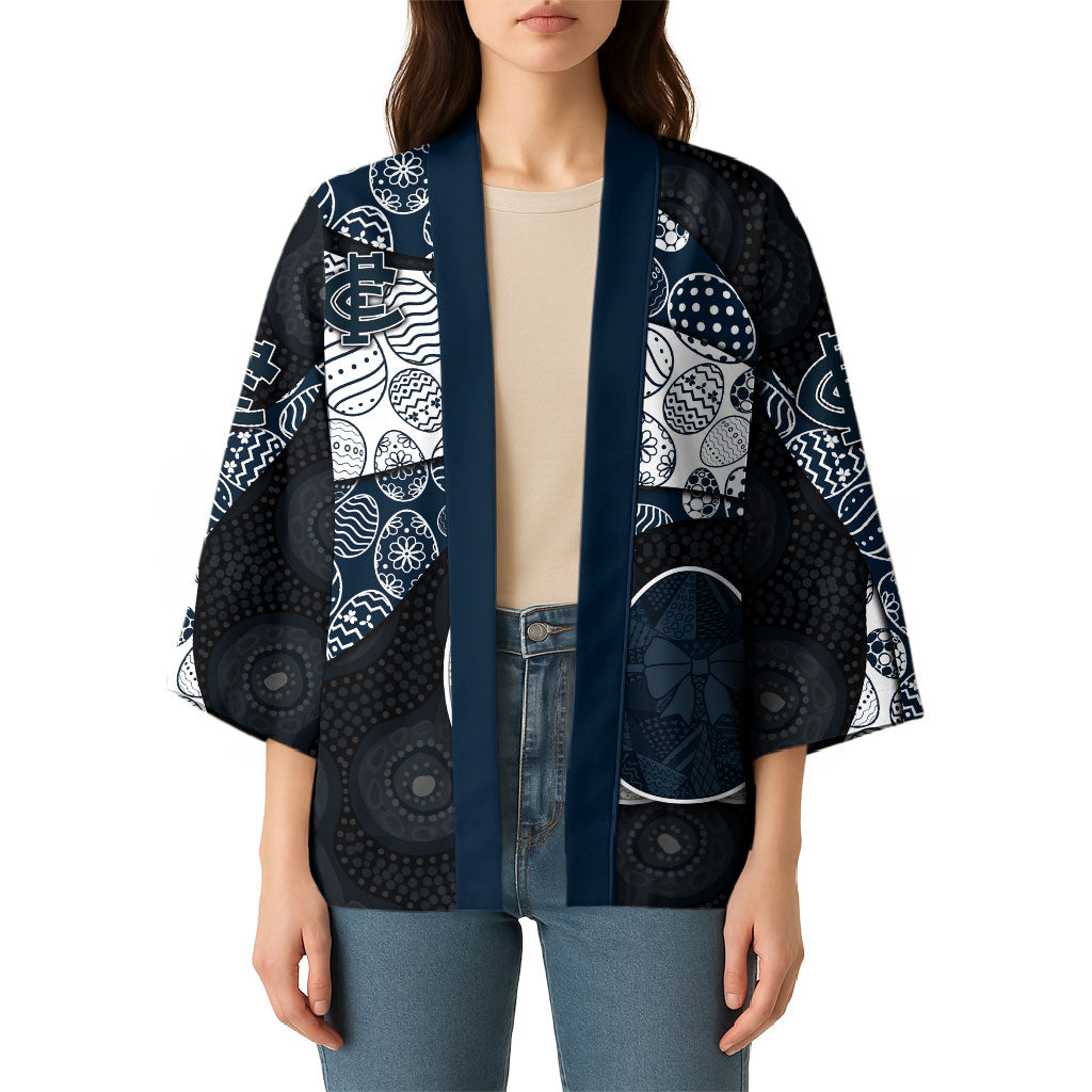 Personalized Carlton Football Kimono Easter Egg Pattern Navy Monochrome Tribal Dot Style