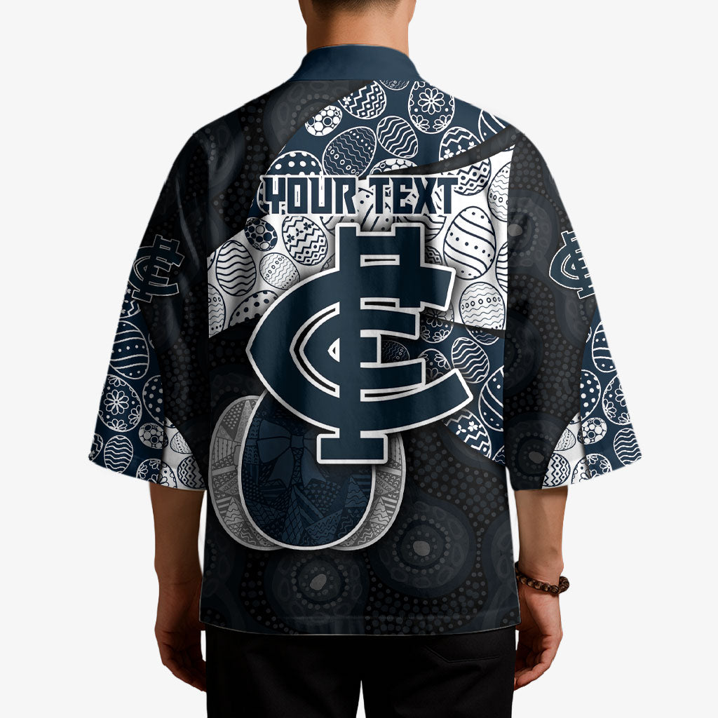 Personalized Carlton Football Kimono Easter Egg Pattern Navy Monochrome Tribal Dot Style