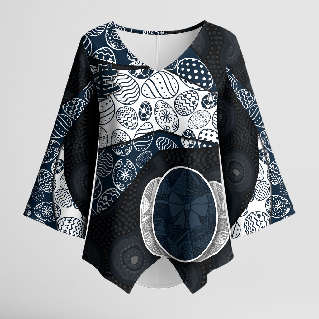 Personalized Carlton Football Kimono Sleeve Blouse Easter Egg Pattern Navy Monochrome Tribal Dot Style