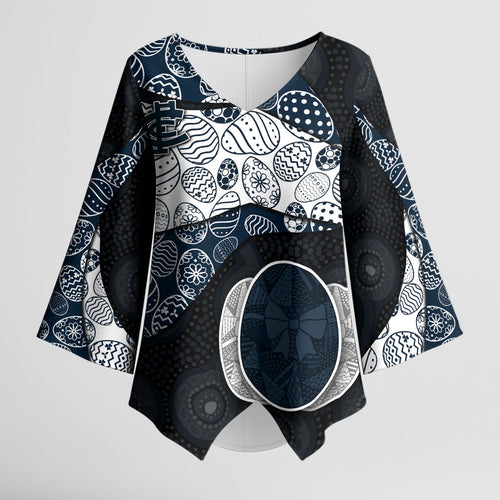 Personalized Carlton Football Kimono Sleeve Blouse Easter Egg Pattern Navy Monochrome Tribal Dot Style