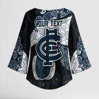Personalized Carlton Football Kimono Sleeve Blouse Easter Egg Pattern Navy Monochrome Tribal Dot Style