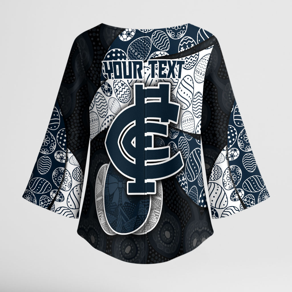 Personalized Carlton Football Kimono Sleeve Blouse Easter Egg Pattern Navy Monochrome Tribal Dot Style