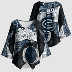 Personalized Carlton Football Kimono Sleeve Blouse Easter Egg Pattern Navy Monochrome Tribal Dot Style