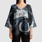 Personalized Carlton Football Kimono Sleeve Blouse Easter Egg Pattern Navy Monochrome Tribal Dot Style