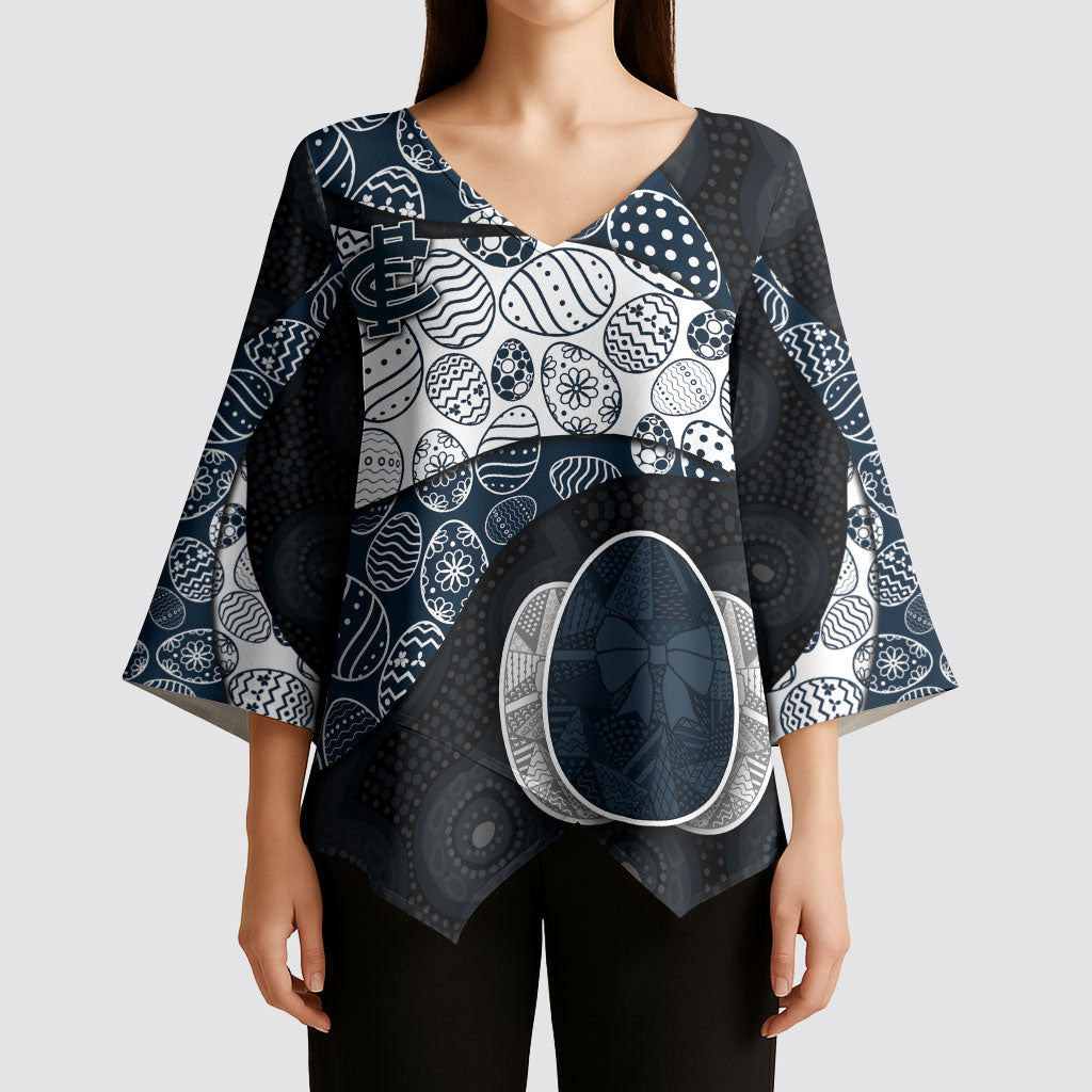 Personalized Carlton Football Kimono Sleeve Blouse Easter Egg Pattern Navy Monochrome Tribal Dot Style