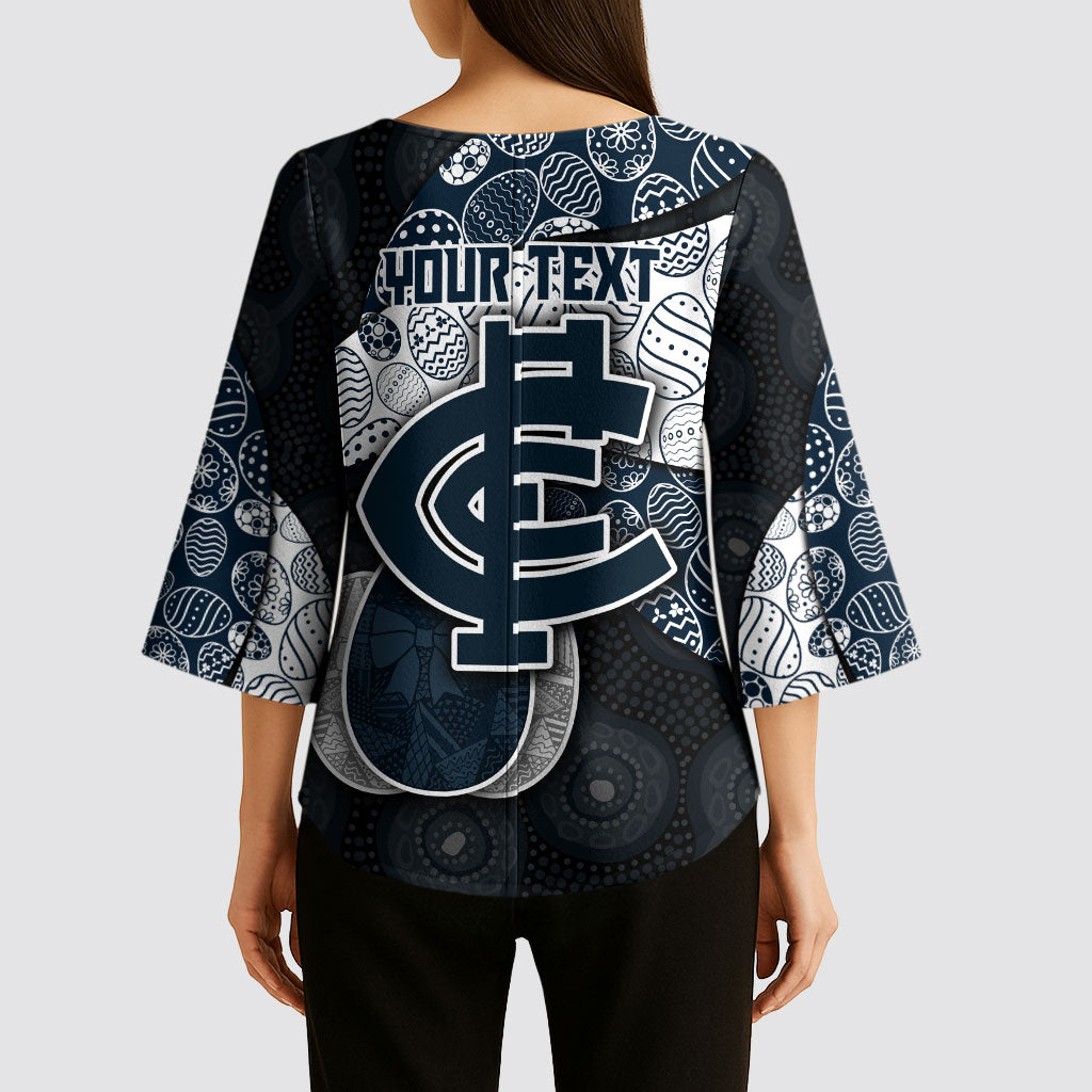 Personalized Carlton Football Kimono Sleeve Blouse Easter Egg Pattern Navy Monochrome Tribal Dot Style