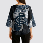 Personalized Carlton Football Kimono Sleeve Blouse Easter Egg Pattern Navy Monochrome Tribal Dot Style