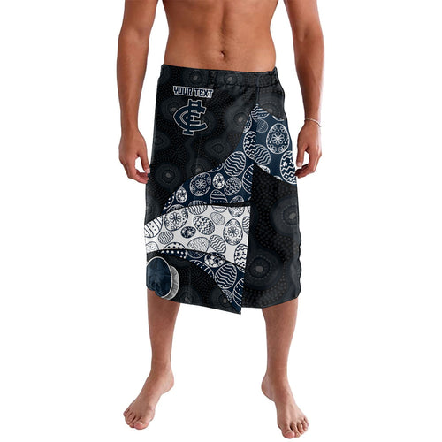 Personalized Carlton Football Lavalava Easter Egg Pattern Navy Monochrome Tribal Dot Style