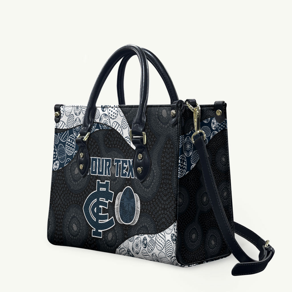 Personalized Carlton Football Leather Bag Easter Egg Pattern Navy Monochrome Tribal Dot Style