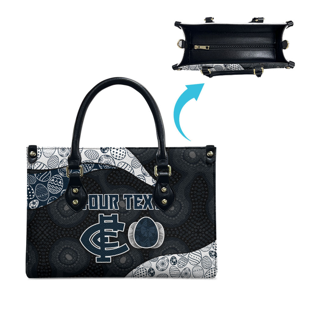 Personalized Carlton Football Leather Bag Easter Egg Pattern Navy Monochrome Tribal Dot Style