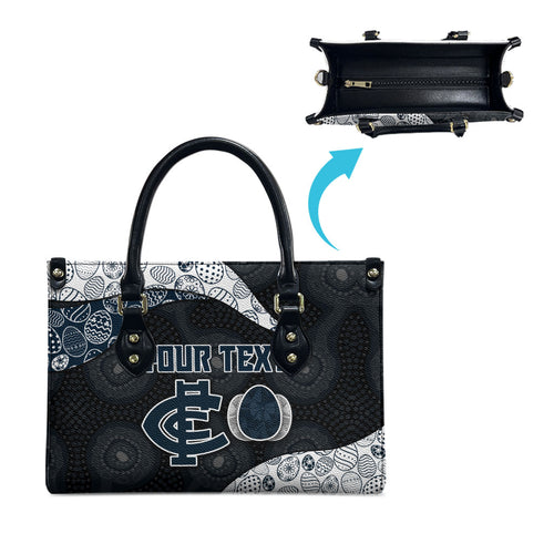 Personalized Carlton Football Leather Bag Easter Egg Pattern Navy Monochrome Tribal Dot Style