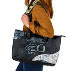 Personalized Carlton Football Leather Tote Bag Easter Egg Pattern Navy Monochrome Tribal Dot Style