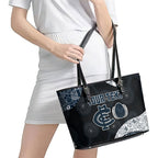 Personalized Carlton Football Leather Tote Bag Easter Egg Pattern Navy Monochrome Tribal Dot Style