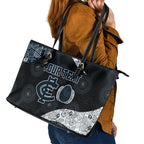 Personalized Carlton Football Leather Tote Bag Easter Egg Pattern Navy Monochrome Tribal Dot Style