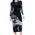 Personalized Carlton Football Long Sleeve Bodycon Dress Easter Egg Pattern Navy Monochrome Tribal Dot Style