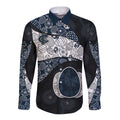Personalized Carlton Football Long Sleeve Button Shirt Easter Egg Pattern Navy Monochrome Tribal Dot Style