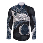 Personalized Carlton Football Long Sleeve Button Shirt Easter Egg Pattern Navy Monochrome Tribal Dot Style
