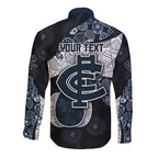 Personalized Carlton Football Long Sleeve Button Shirt Easter Egg Pattern Navy Monochrome Tribal Dot Style
