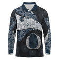 Personalized Carlton Football Long Sleeve Polo Shirt Easter Egg Pattern Navy Monochrome Tribal Dot Style