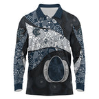 Personalized Carlton Football Long Sleeve Polo Shirt Easter Egg Pattern Navy Monochrome Tribal Dot Style