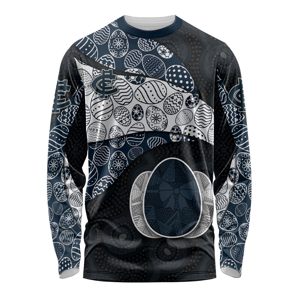 Personalized Carlton Football Long Sleeve Shirt Easter Egg Pattern Navy Monochrome Tribal Dot Style
