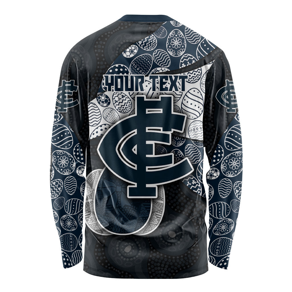 Personalized Carlton Football Long Sleeve Shirt Easter Egg Pattern Navy Monochrome Tribal Dot Style