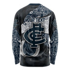 Personalized Carlton Football Long Sleeve Shirt Easter Egg Pattern Navy Monochrome Tribal Dot Style