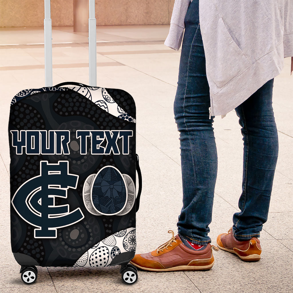 Personalized Carlton Football Luggage Cover Easter Egg Pattern Navy Monochrome Tribal Dot Style