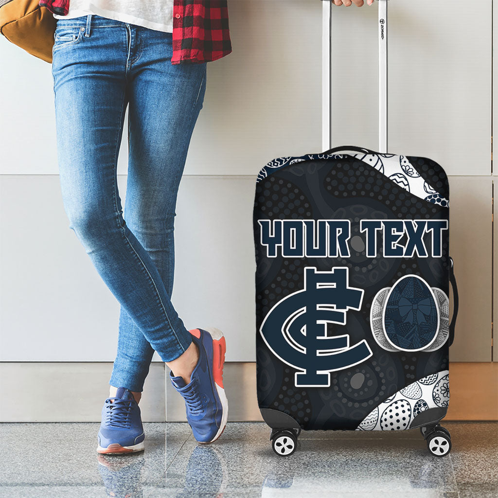 Personalized Carlton Football Luggage Cover Easter Egg Pattern Navy Monochrome Tribal Dot Style