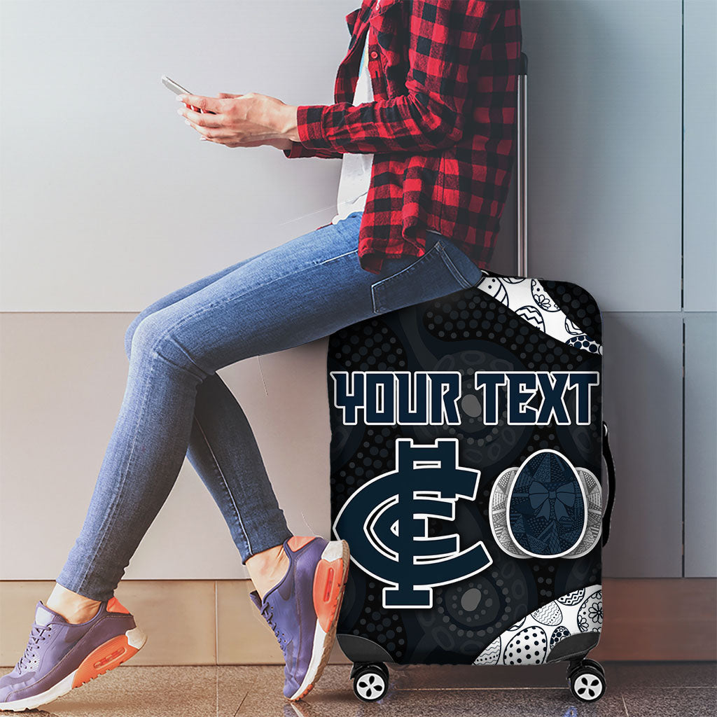 Personalized Carlton Football Luggage Cover Easter Egg Pattern Navy Monochrome Tribal Dot Style