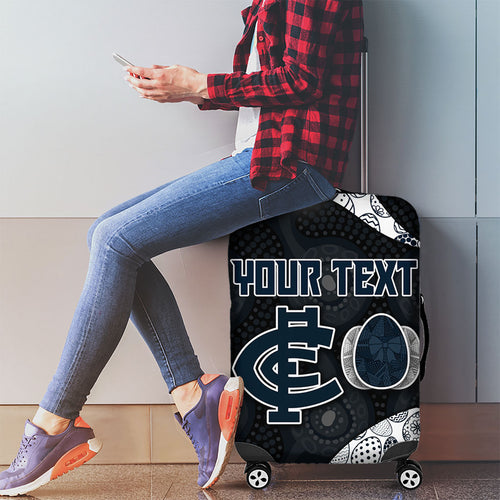 Personalized Carlton Football Luggage Cover Easter Egg Pattern Navy Monochrome Tribal Dot Style