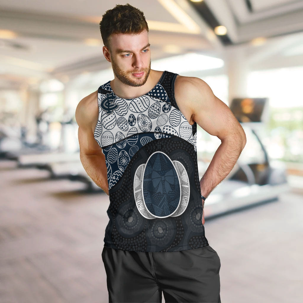 Personalized Carlton Football Men Tank Top Easter Egg Pattern Navy Monochrome Tribal Dot Style