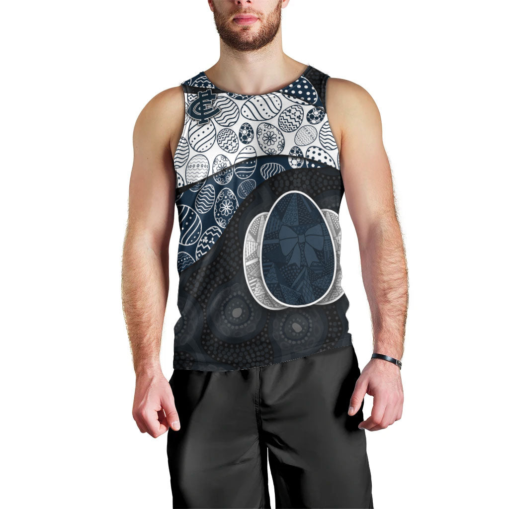 Personalized Carlton Football Men Tank Top Easter Egg Pattern Navy Monochrome Tribal Dot Style
