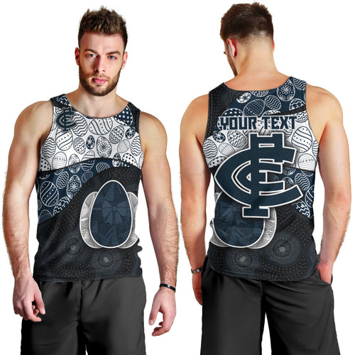 Personalized Carlton Football Men Tank Top Easter Egg Pattern Navy Monochrome Tribal Dot Style