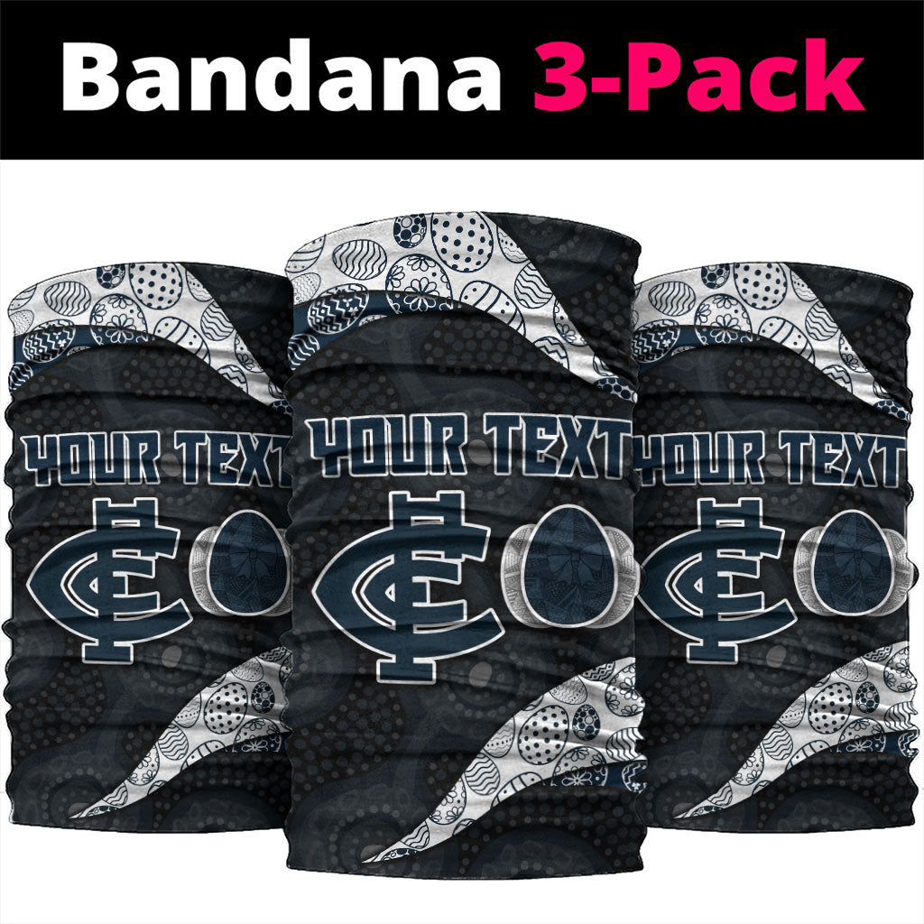Personalized Carlton Football Neck Gaiter Easter Egg Pattern Navy Monochrome Tribal Dot Style
