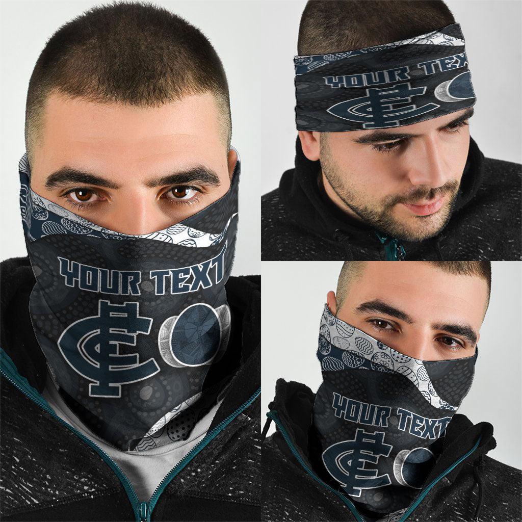 Personalized Carlton Football Neck Gaiter Easter Egg Pattern Navy Monochrome Tribal Dot Style