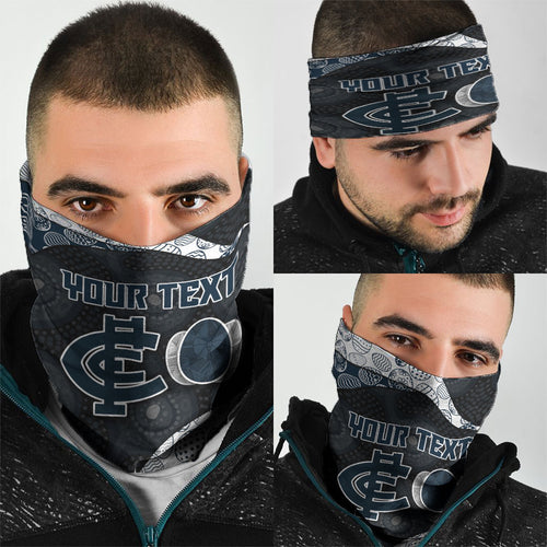 Personalized Carlton Football Neck Gaiter Easter Egg Pattern Navy Monochrome Tribal Dot Style