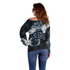 Personalized Carlton Football Off Shoulder Sweater Easter Egg Pattern Navy Monochrome Tribal Dot Style