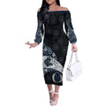 Personalized Carlton Football Off The Shoulder Long Sleeve Dress Easter Egg Pattern Navy Monochrome Tribal Dot Style