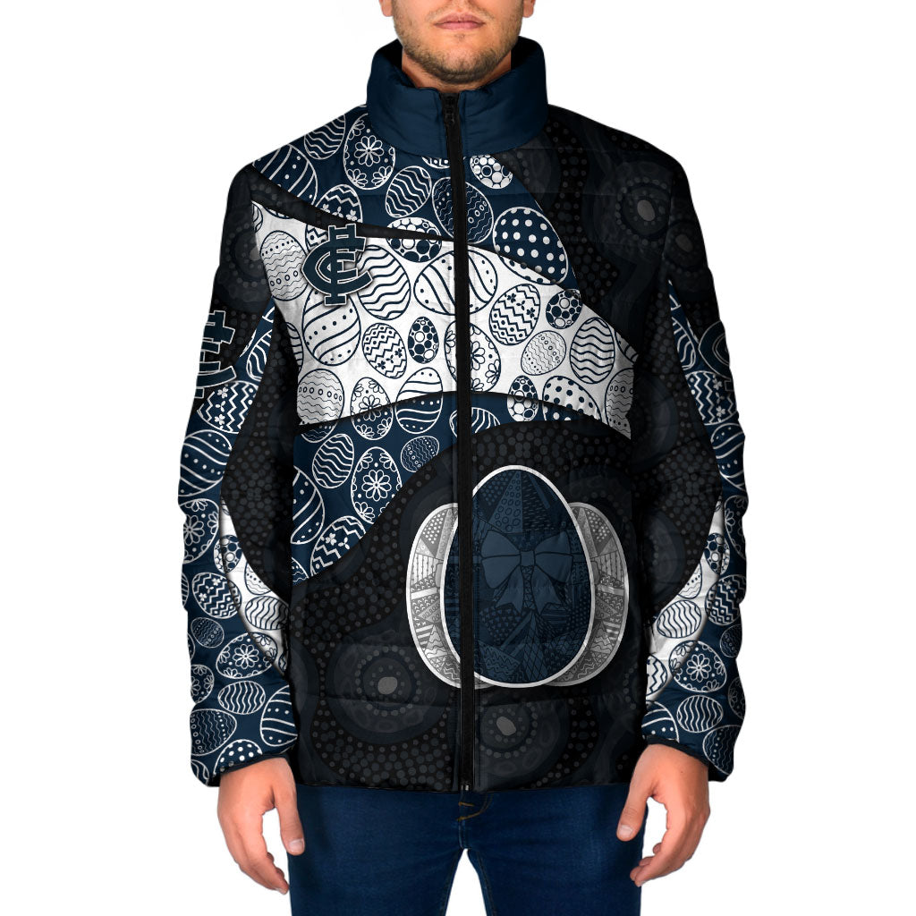 Personalized Carlton Football Padded Jacket Easter Egg Pattern Navy Monochrome Tribal Dot Style